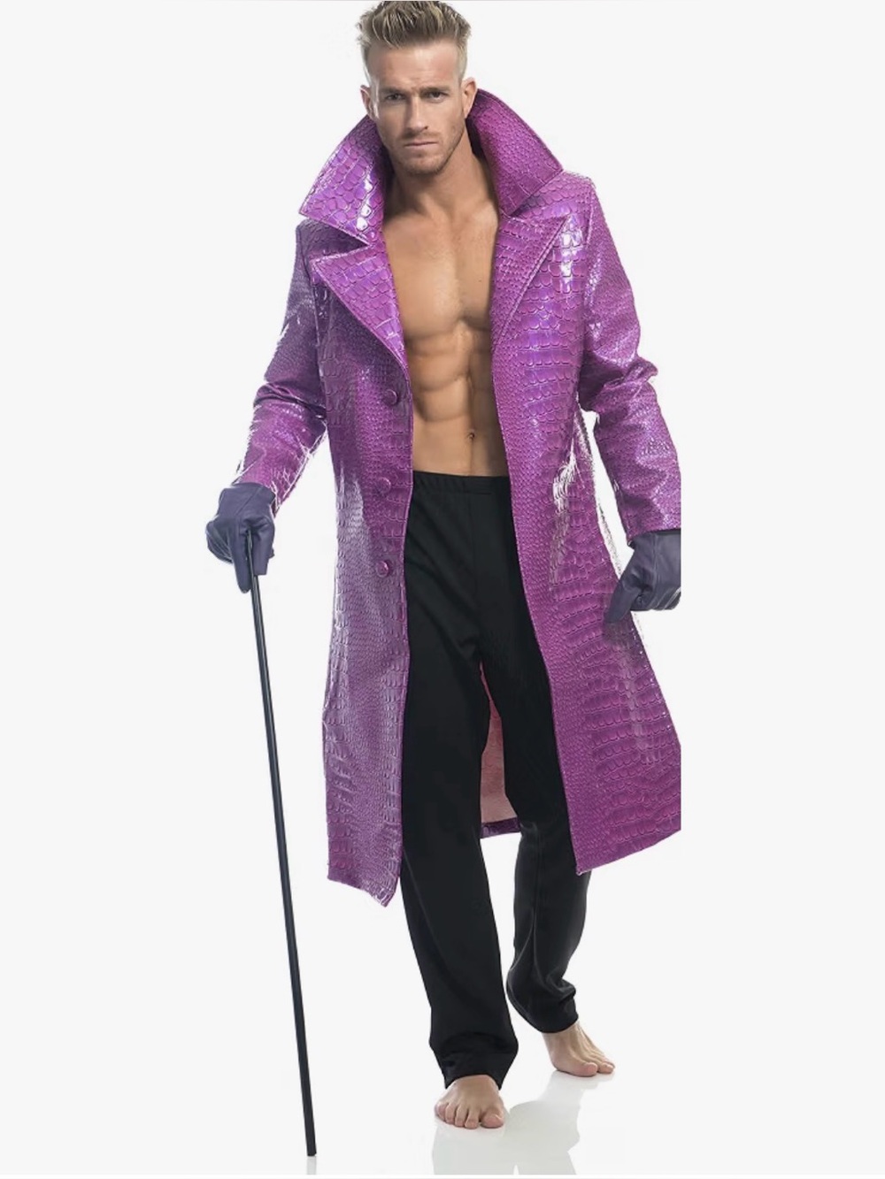 Charades Purple Faux “Snakeskin” Coat Jacket Men’s Halloween Costume Joker NEW